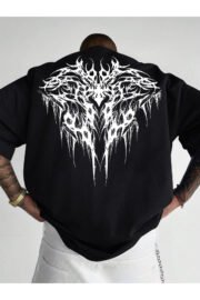 Erkek oversize Gotil Desen baskılı T-shirt rahat ve şık Tasarım