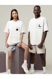 Güneş ve Ay Baskılı Oversize Çift T-shirt Takımı Unisex Rahat ve Şık Tasarım
