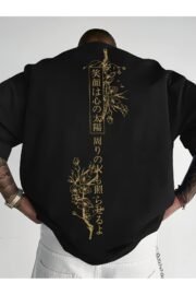 Erkek oversize Japon Kiraz Ağacı baskılı T-shirt rahat ve şık Tasarım