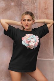 Kadın Yüz Baskılı Oversize T-Shirt
