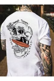 Tropical Kafatası Baskılı Erkek Oversize T-shirt