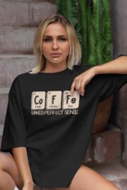 Kahve Formülü Baskılı Kadın Oversize T-Shirt