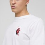 Oversize Erkek Sol Göğüs Kalp Baskılı Detaylı T-Shirt