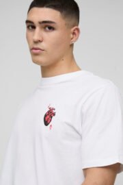 Oversize Erkek Sol Göğüs Kalp Baskılı Detaylı T-Shirt