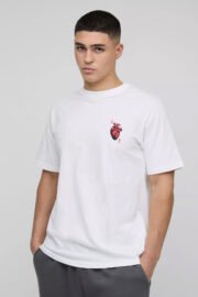 Oversize Erkek Sol Göğüs Kalp Baskılı Detaylı T-Shirt - Görsel 2