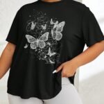 Kadın Kelebek Baskılı Oversize T-Shirt Rahat ve Şık Tasarım