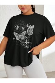 Kadın Kelebek Baskılı Oversize T-Shirt Rahat ve Şık Tasarım