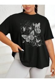 Kadın Kelebek Baskılı Oversize T-Shirt Rahat ve Şık Tasarım - Görsel 4