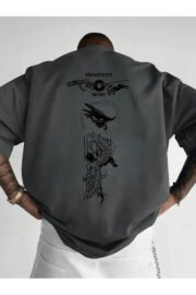 Erkek oversize Memonto baskılı T-shirt rahat ve şık Tasarım
