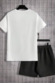 Erkek Beyaz-Siyah Bermuda Siyah Şort Oversize Beyaz T-Shirt Takım New York Baskılı - Görsel 4