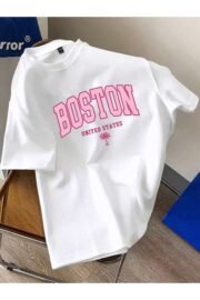 Kadın/Erkek Baston Baskılı Oversize Pamuklu Bisiklet Yaka T-Shirt Tişört