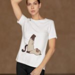 Yoga Yapan Kedi Baskılı Kadın Oversize T-Shirt