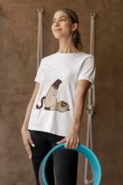 Yoga Yapan Kedi Baskılı Kadın Oversize T-Shirt - Görsel 2
