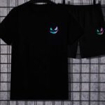 Unisex Siyah Bermuda Siyah Şort Oversize Siyah T-Shirt Takım Yüz Baskılı