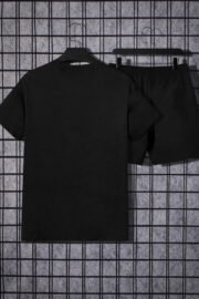 Unisex Siyah Bermuda Siyah Şort Oversize Siyah T-Shirt Takım Yüz Baskılı - Görsel 2