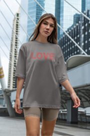 Love Baskılı Kadın Oversize T-Shirt - Görsel 12
