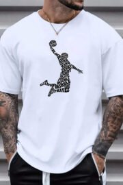 Basketbol Baskı Erkek Oversize T-Shirt - Görsel 11