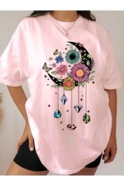 Çicek Ay Baskılı Kadın Oversize T-Shirt - Görsel 6
