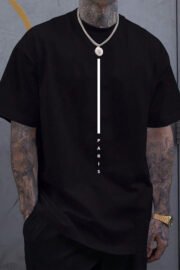 Dikey Paris Baskılı Erkek Oversize T-Shirt - Görsel 8