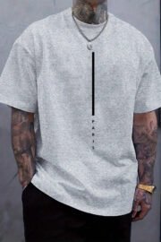 Dikey Paris Baskılı Erkek Oversize T-Shirt - Görsel 12