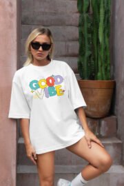 Good Vibe Baskılı Kadın Oversize T-Shirt - Görsel 7