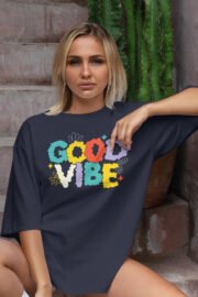 Good Vibe Baskılı Kadın Oversize T-Shirt - Görsel 12