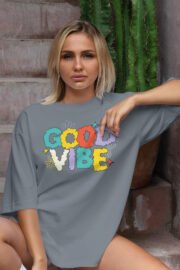 Good Vibe Baskılı Kadın Oversize T-Shirt - Görsel 17