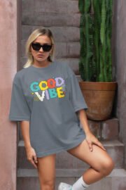 Good Vibe Baskılı Kadın Oversize T-Shirt - Görsel 18