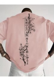Erkek oversize Japon Kiraz Ağacı baskılı T-shirt rahat ve şık Tasarım - Görsel 7