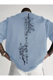 Erkek oversize Japon Kiraz Ağacı baskılı T-shirt rahat ve şık Tasarım - Görsel 13