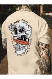 Tropical Kafatası Baskılı Erkek Oversize T-shirt - Görsel 8