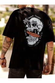 Tropical Kafatası Baskılı Erkek Oversize T-shirt - Görsel 13