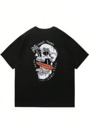 Tropical Kafatası Baskılı Erkek Oversize T-shirt - Görsel 17