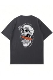 Tropical Kafatası Baskılı Erkek Oversize T-shirt - Görsel 25