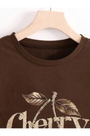 Leopar Desenli Kiraz Baskı Detaylı Kadın Oversize T-Shirt - Görsel 10
