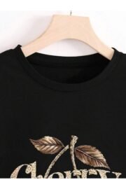 Leopar Desenli Kiraz Baskı Detaylı Kadın Oversize T-Shirt - Görsel 13