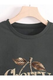 Leopar Desenli Kiraz Baskı Detaylı Kadın Oversize T-Shirt - Görsel 19