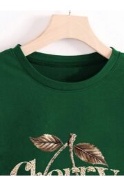 Leopar Desenli Kiraz Baskı Detaylı Kadın Oversize T-Shirt - Görsel 23