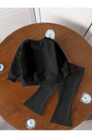 Kız Çocuk Siyah Cherry Baskılı İkili Takım – Sweatshirt & İspanyol Paça Alt - Görsel 9