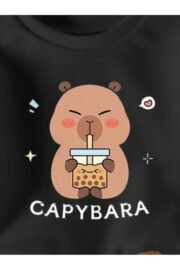 Kız Çocuk Siyah Cherry Baskılı İkili Takım – Sweatshirt & İspanyol Paça Alt - Görsel 14