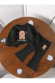 Kız Çocuk Siyah Cherry Baskılı İkili Takım – Sweatshirt & İspanyol Paça Alt - Görsel 15