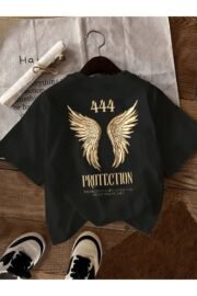 Kadın oversize 444 kanat baskılı T-shirt rahat ve şık Tasarım