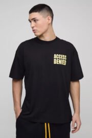 Access Denied Yazılı Siyah Oversize T-shirt - Rahat ve Şık Tasarım