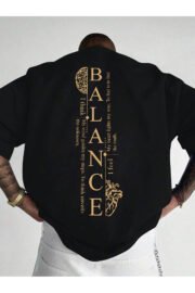 Erkek oversize Balance baskılı T-shirt rahat ve şık Tasarım