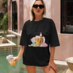 İçecek Baskılı Oversize T-Shirt
