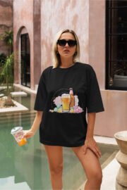 İçecek Baskılı Oversize T-Shirt