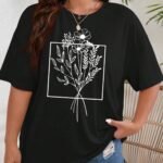 Kadın Çicek Buketi Baskılı Oversize T-Shirt Rahat ve Şık Tasarım