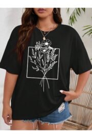 Kadın Çicek Buketi Baskılı Oversize T-Shirt Rahat ve Şık Tasarım