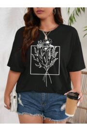 Kadın Çicek Buketi Baskılı Oversize T-Shirt Rahat ve Şık Tasarım - Görsel 2