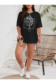 Kadın Çicek Buketi Baskılı Oversize T-Shirt Rahat ve Şık Tasarım - Görsel 3